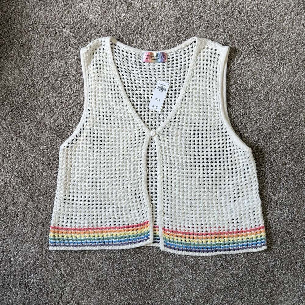 NWT Abercrombie & Fitch Crochet Vest Rainbow Boho Coastal Festival XXL